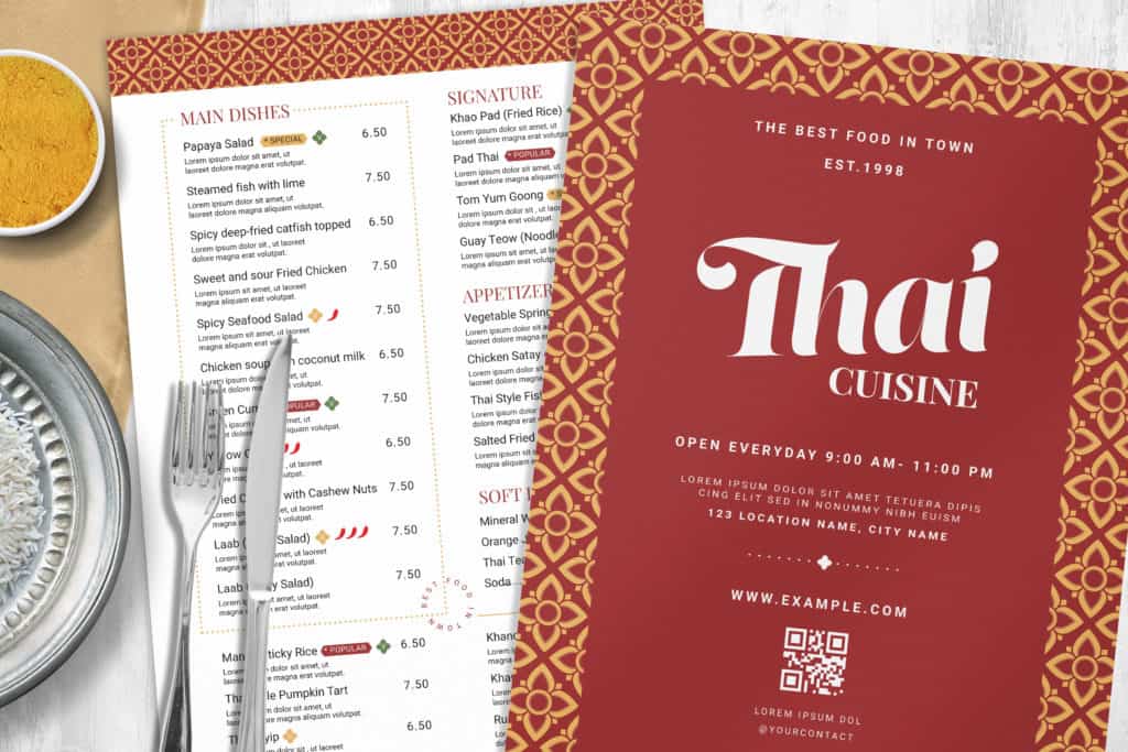 Thai Restaurant Menu Templates [PSD, Ai, INDD] - BrandPacks